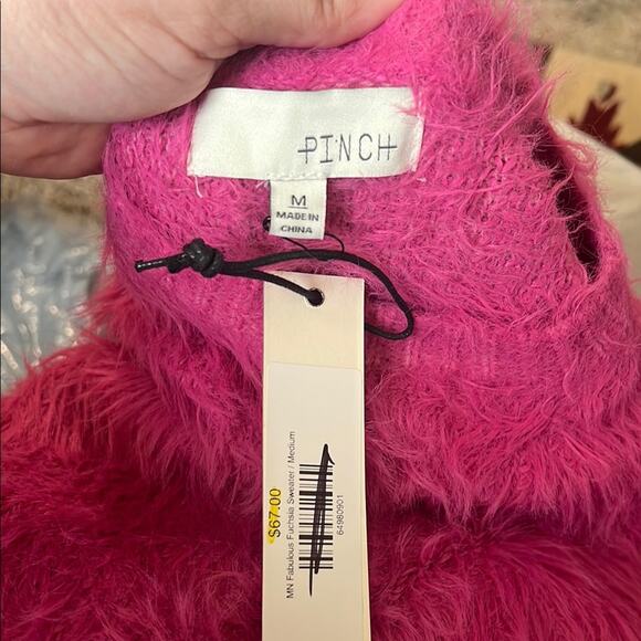 NWT PINCH faux fu Fabulous Fuschia cropped crewneck barbiecore sweater M - Picture 2 of 5